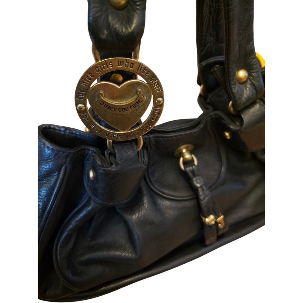 Vintage Juicy Couture Black Pebled Leather Satchel Bowler Bag